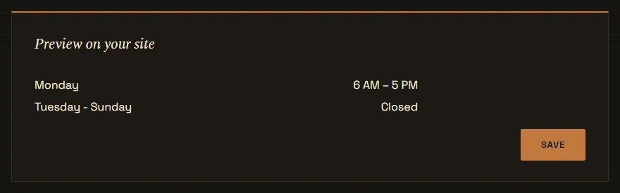 The preview of your hours