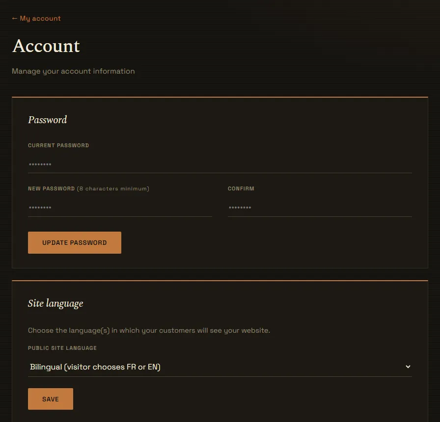 The Account page