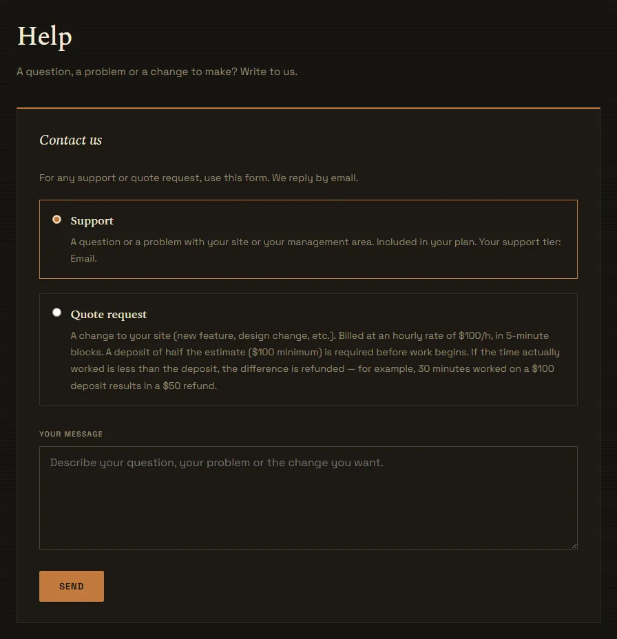 The “Contact us” form