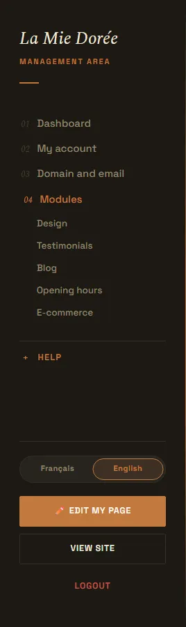 The management area menu