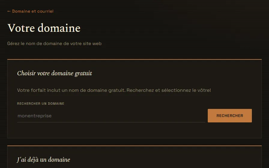 La page Domaine