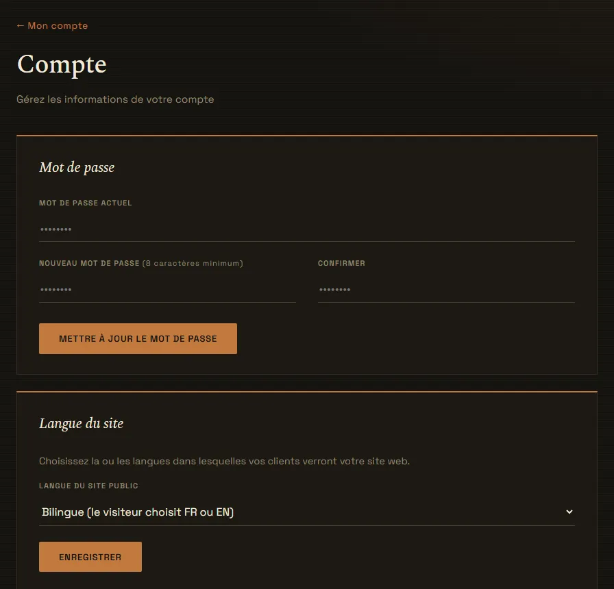 La page Compte
