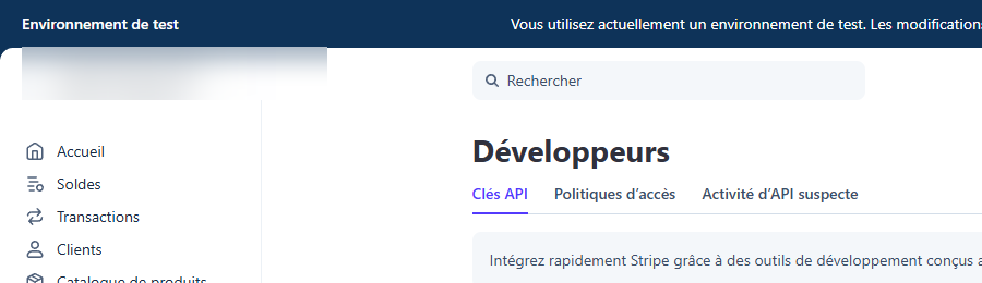 Developers → API keys section of the Stripe dashboard